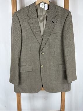 Vintage 90's Norm Thompson Brown Houndstooth Blazer Jacket #1320 Size 41R SILK